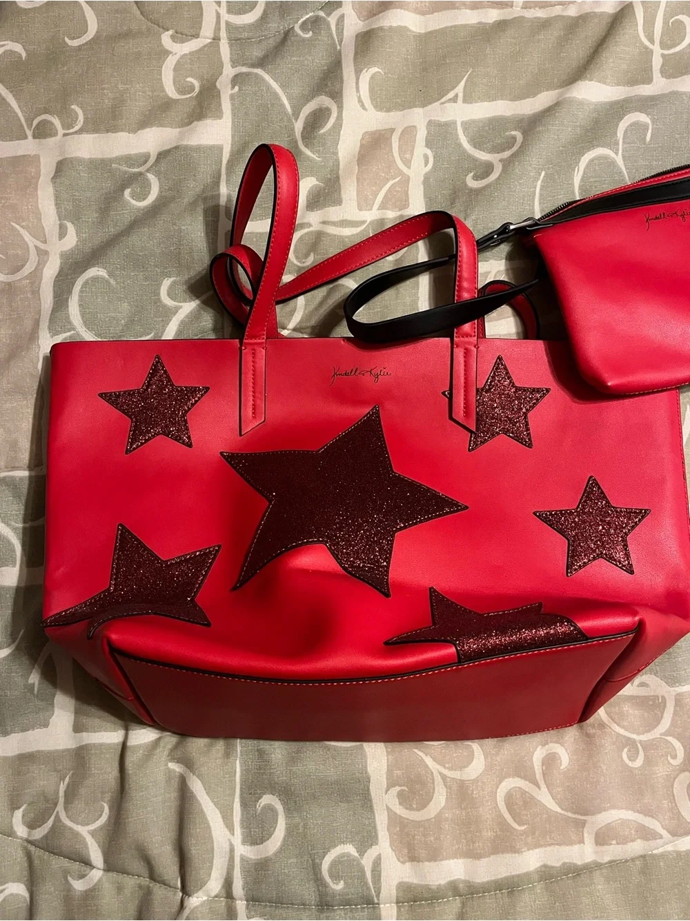 Kendall & Kylie Red Tote with Glitter Star Accents